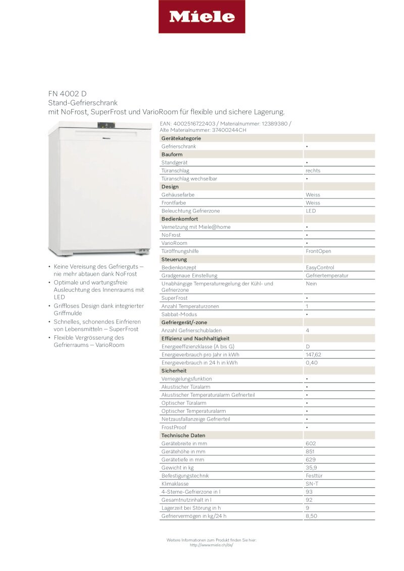 Datenblatt Miele FN4002D
