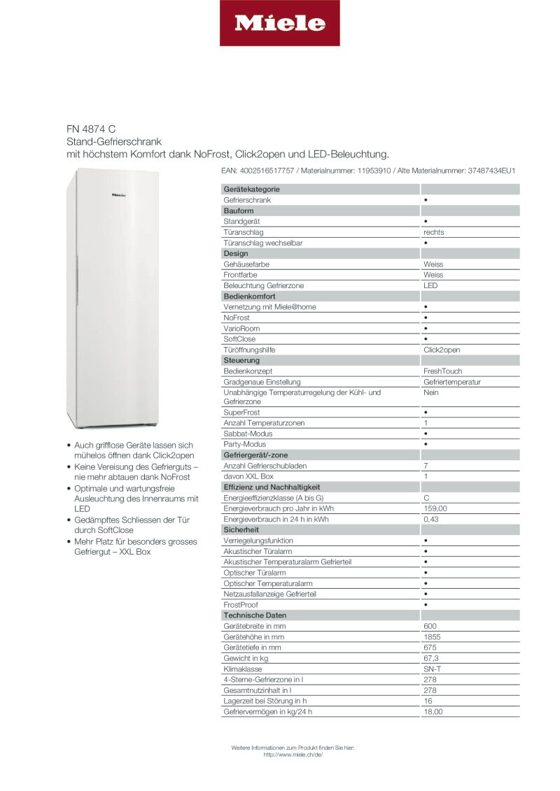Datenblatt Miele FN4874C ws