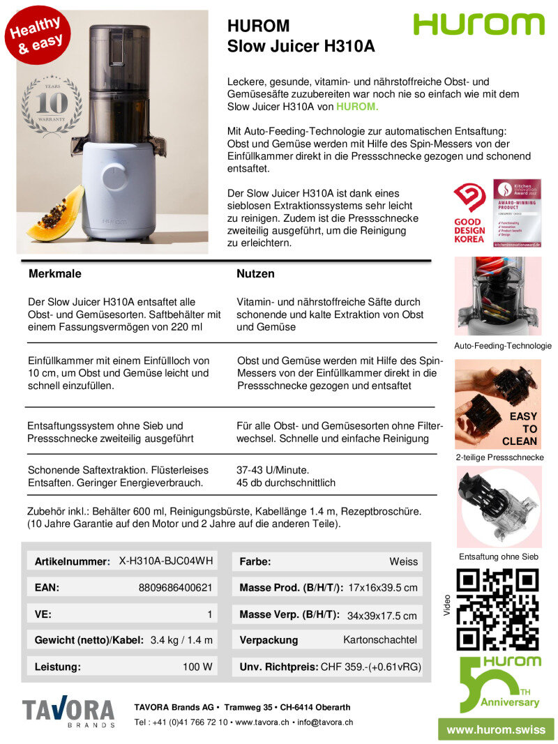 Datenblatt Hurom H310A