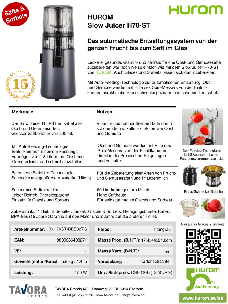 Datenblattt Hurom H70 ST