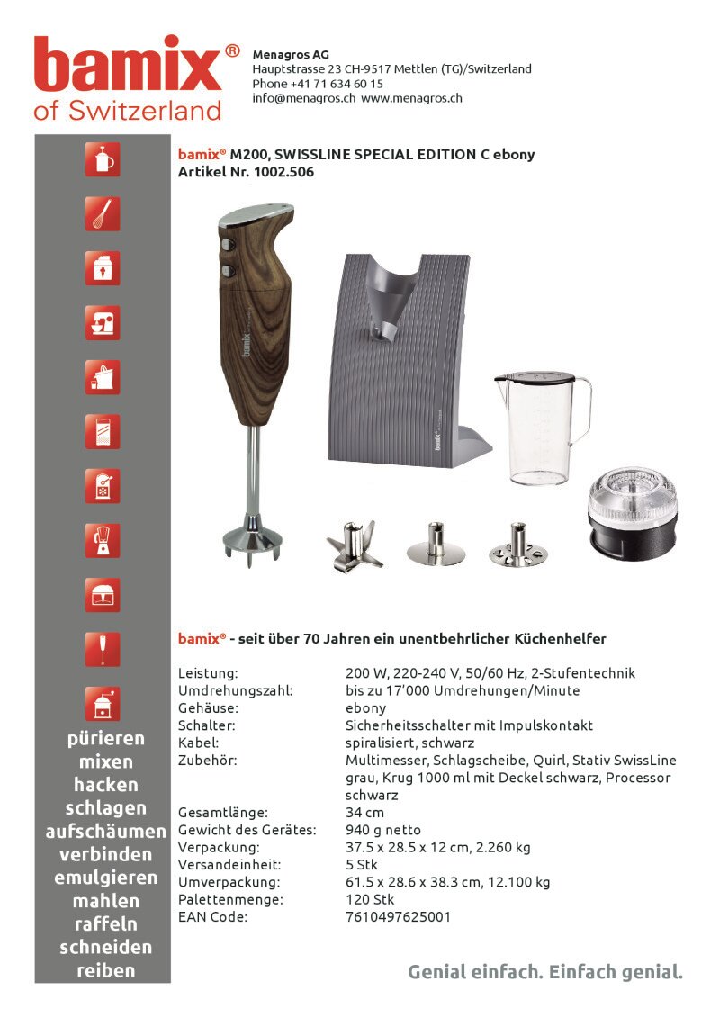 Datenblatt Bamix M200, Swissline Special Edition C