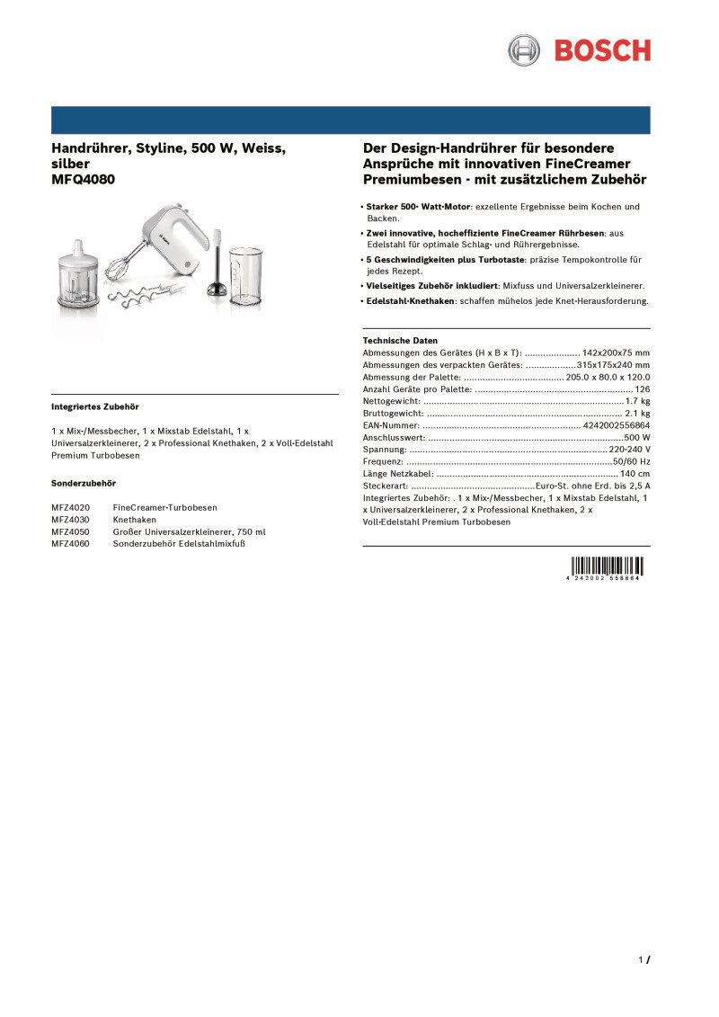 Datenblatt Bosch MFQ4080