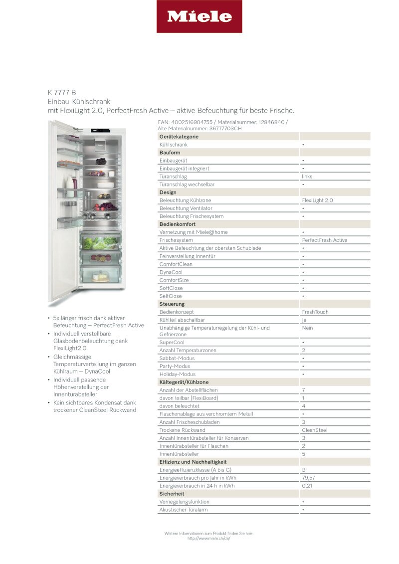 Datenblatt Miele K 7777 B