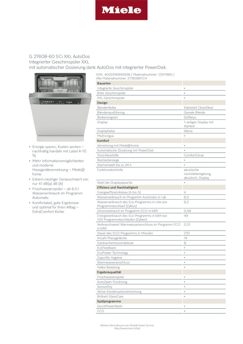 Datenblatt Miele G27608 SCi