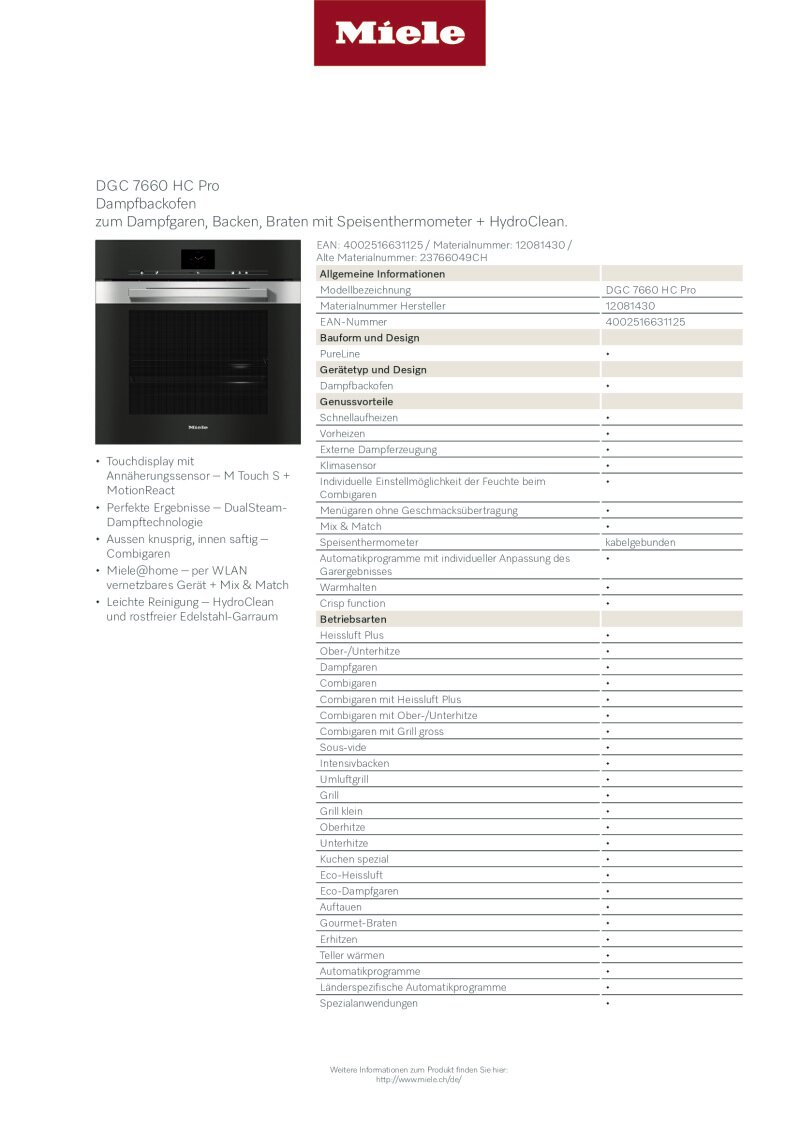 Datenblatt Miele DGC 7660 HC