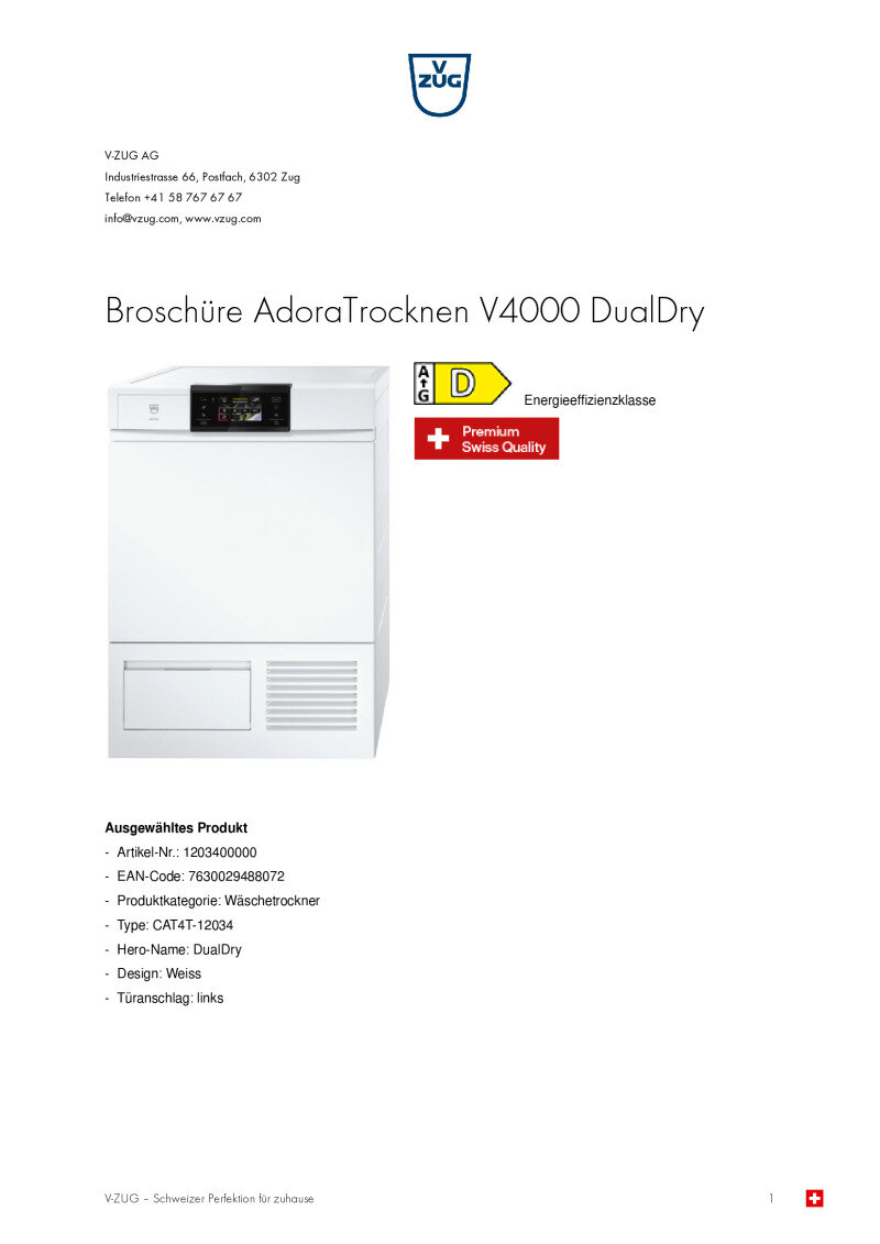 Datenblatt AdoraTrocknen V4000 DualDry