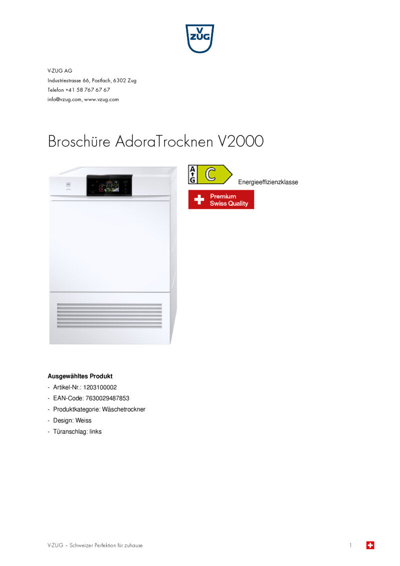 Datenblatt AdoraTrocknen V2000