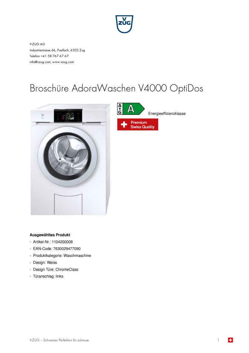 Datenblatt AdoraWaschen V4000 Optidos